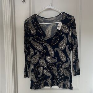 NWT Loft Navy Paisley Long Sleeve Top